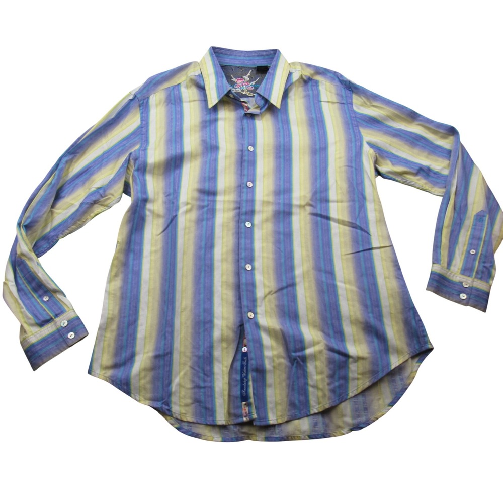 Robert Graham Mens Striped Long Sleeve Button Down Shirt Floral LG